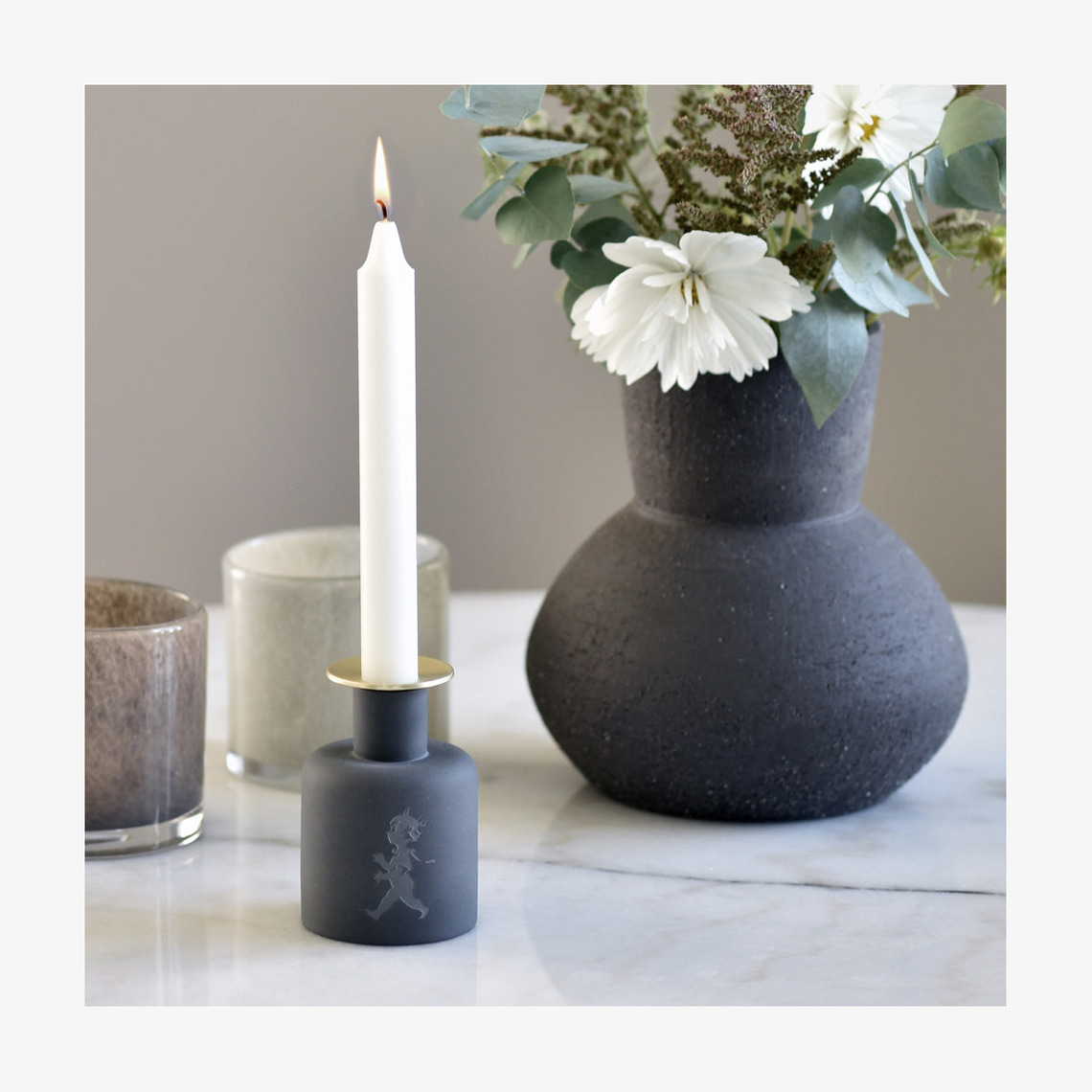 Keramikljusstake - Antracitgrå Solstickan Ljusstakar Adventsstakar Ljushållare Ljushyllor
