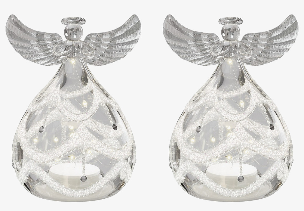 Ängel Glas Led 2-Pack 9cm Deluxe Homeart Lampor Taklampor Golvlampor Bordslampor LED-lampor Ledlampor Fönsterlampor Ljusslingor för