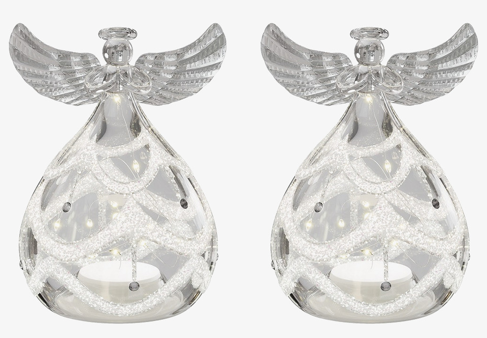 Ängel Glas Led 2-Pack 9cm Deluxe Homeart Lampor Taklampor Golvlampor Bordslampor LED-lampor Ledlampor Fönsterlampor Ljusslingor för