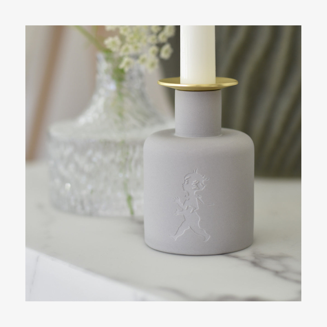 Keramikljusstake - Ljusgrå Solstickan Ljusstakar Adventsstakar Ljushållare Ljushyllor