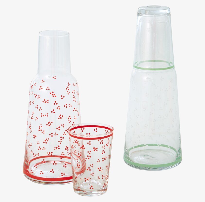 Karaff med dricksglas från Rice, två färgglada uppsättningar