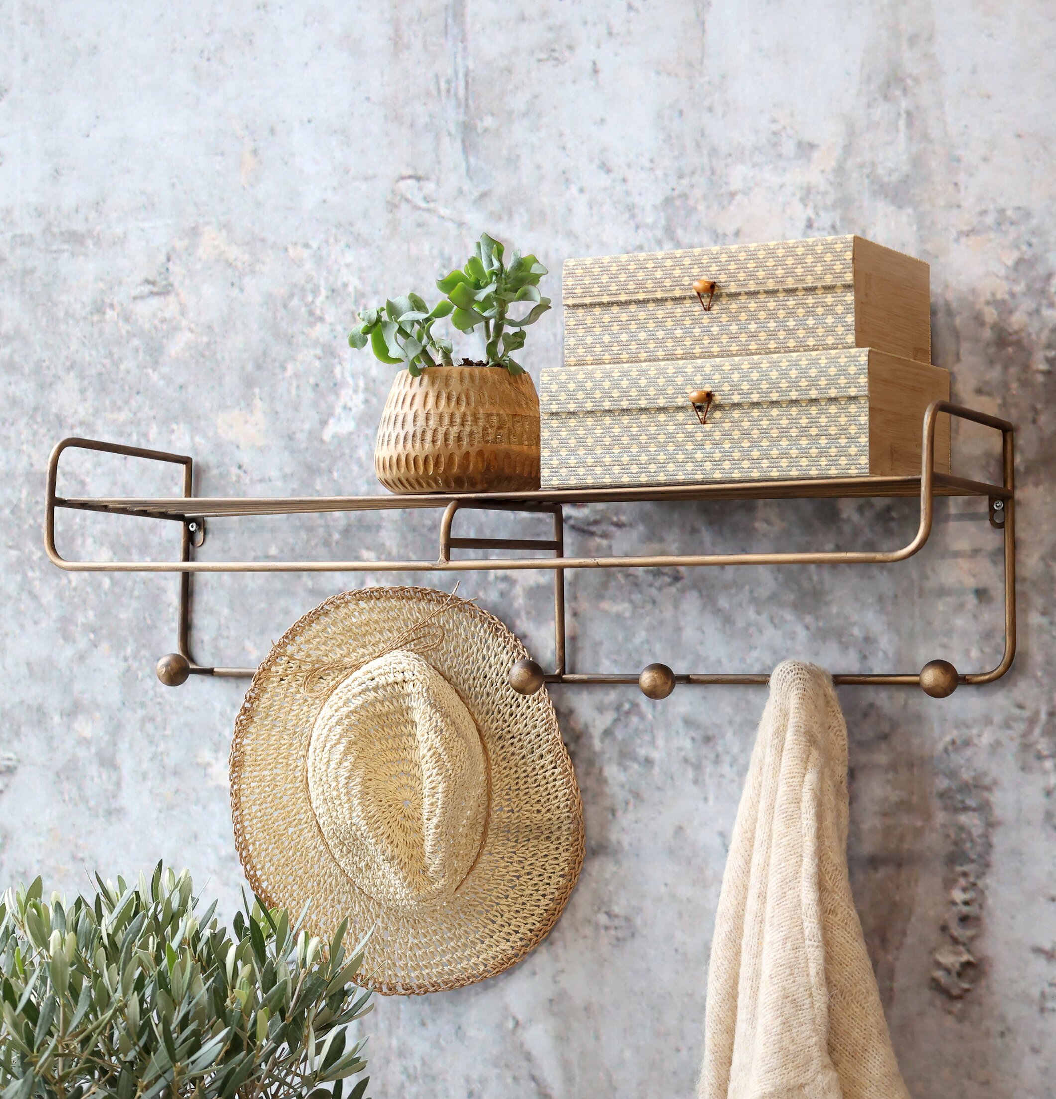 Hatthylla Antik Mässing Chic Antique Knoppar Väggknoppar Klädhängare Vägghyllor