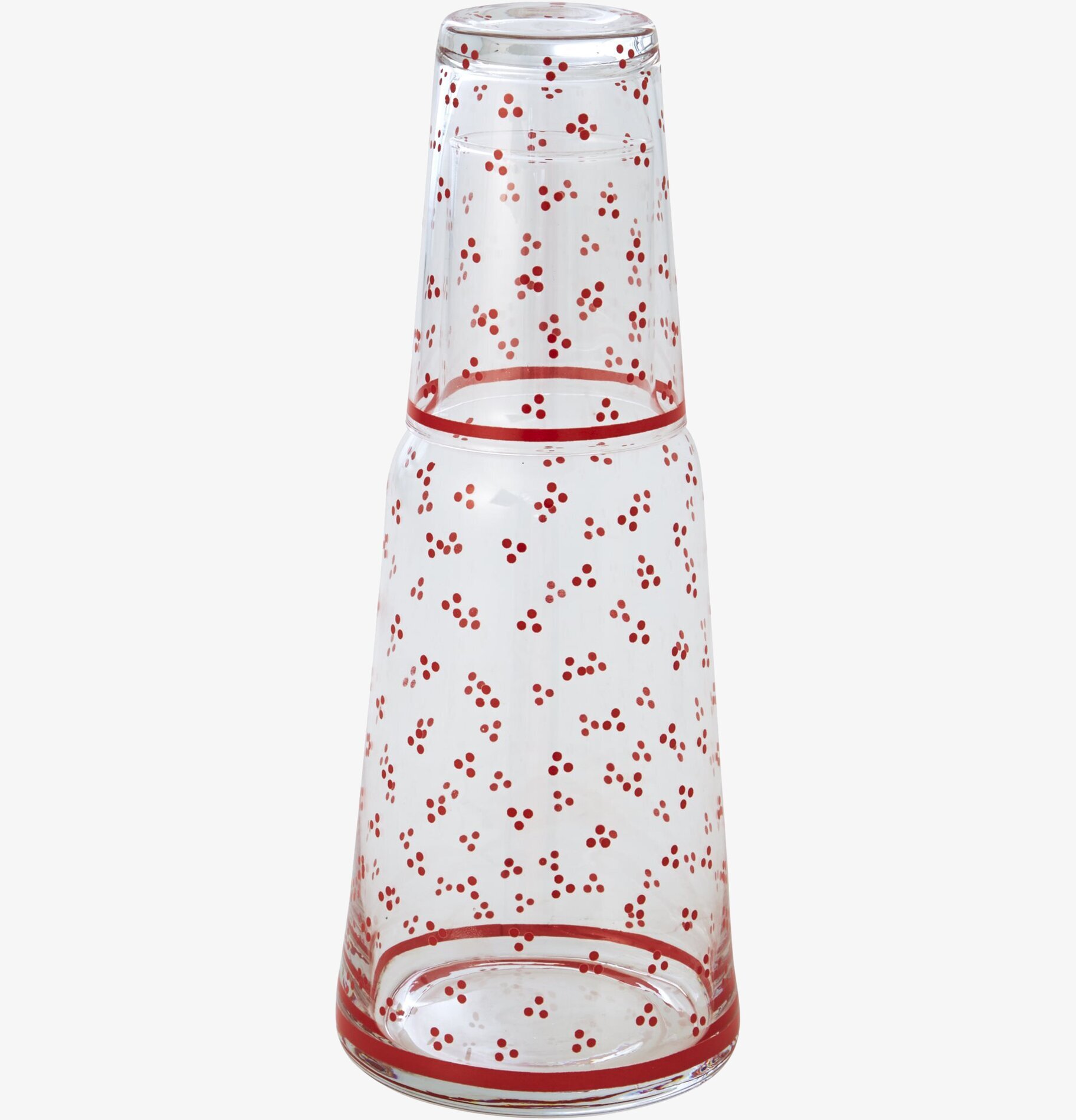 Karaff med dricksglas från Rice med rött prickmönster