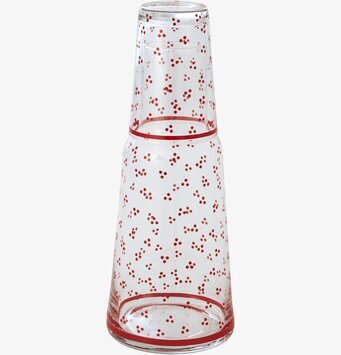 Karaff med dricksglas från Rice med rött prickmönster