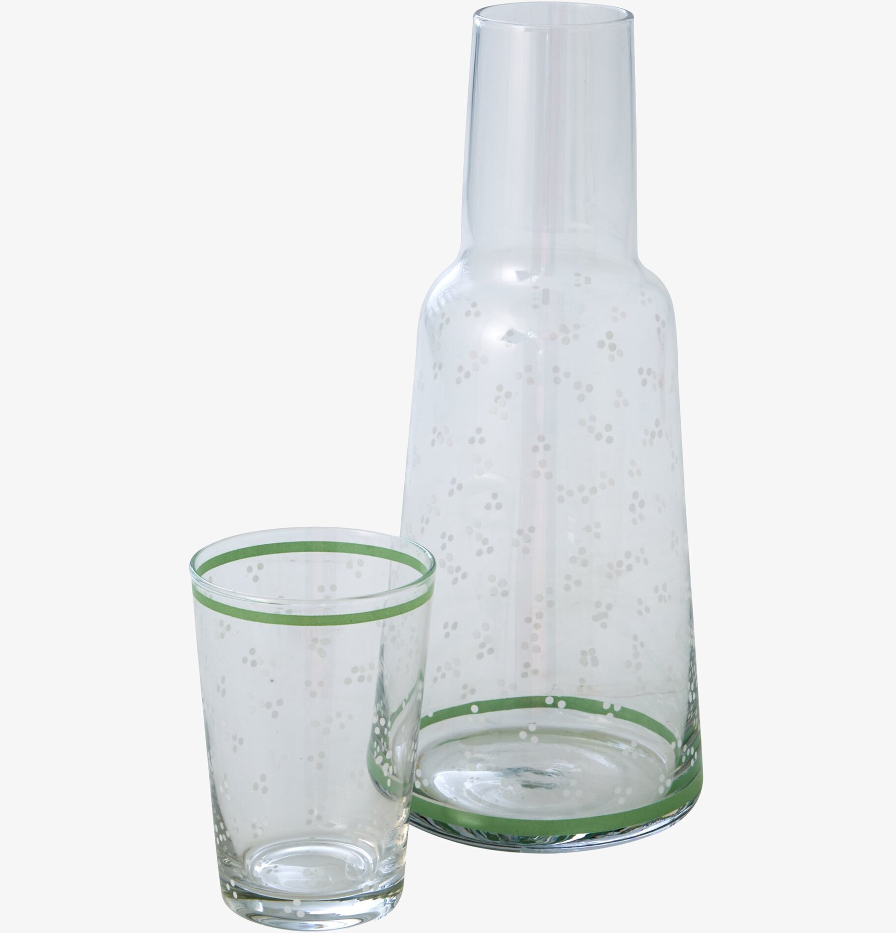 Karaff med dricksglas från Rice med grönt bårdmönster