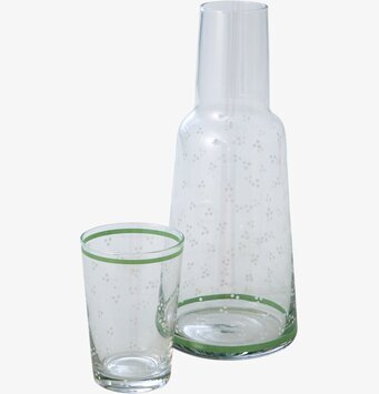 Karaff med dricksglas från Rice med grönt bårdmönster