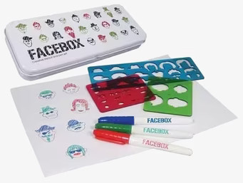 Facebox från Worldwide co med stenciler och markeringspennor