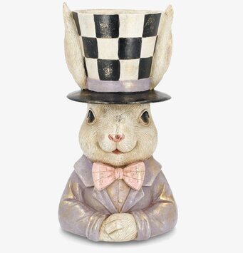 Foto: Kaninbyst med schackrutig hatt i pastelltoner