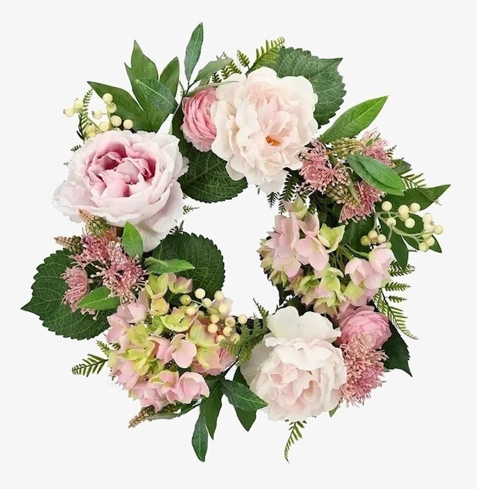 Krans Pion och Hortensia Ø50cm A Lot Decoration Konstväxter Konstblommor Plastväxter Plastblommor