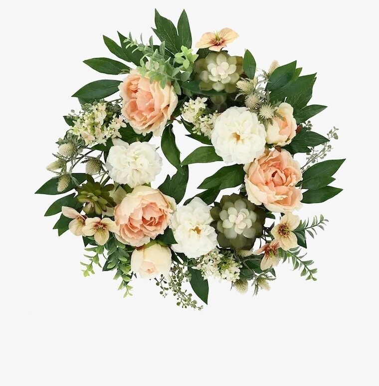 Krans Pion och Suckulent Ø50cm A Lot Decoration Konstväxter Konstblommor Plastväxter Plastblommor