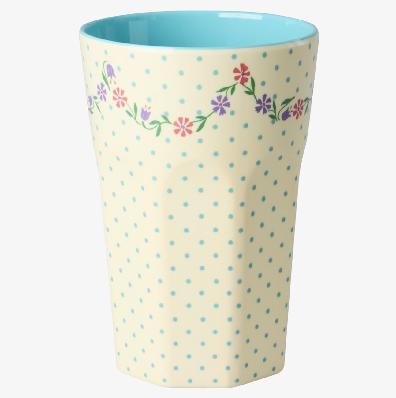 Mugg Latte Dots and Flowers Print Rice Melaminmuggar Lattemuggar i melamin Melaminkoppar