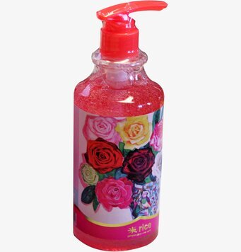 Handtvål Rose från Rice i rosa flaska med rosdekor