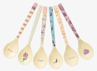 Teskedar Print Melamin 6-pack Rice Bestick Sked Kniv (att äta med) Gaffel