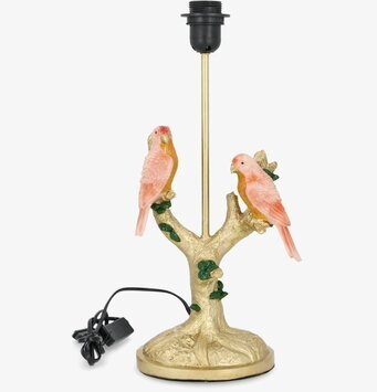 Foto: Lampfot med rosa fåglar på guldfärgad gren