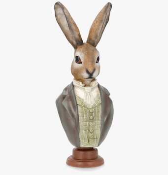 Foto av kaninbyst i kavaj på vit bakgrund, frontvy