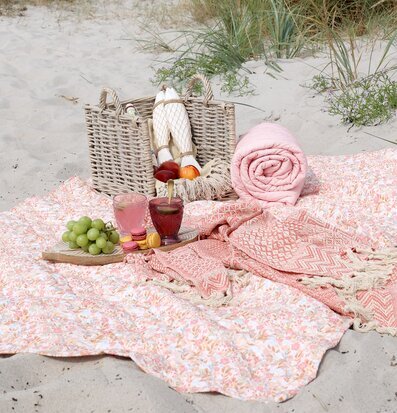 Pläd Flower Rose/Skyblue Chic Antique Täcken, filtar, plädar och överkast Filtar Plädar Överkast