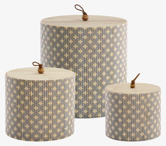 Foto: Tre cylindriska förvaringsaskar med trälock