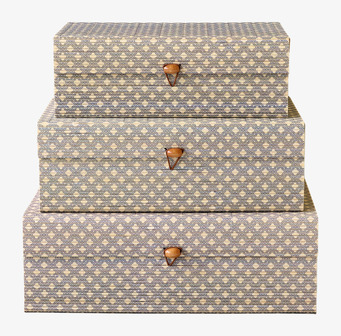 Foto: Staplade förvaringsaskar med blågrått mönster