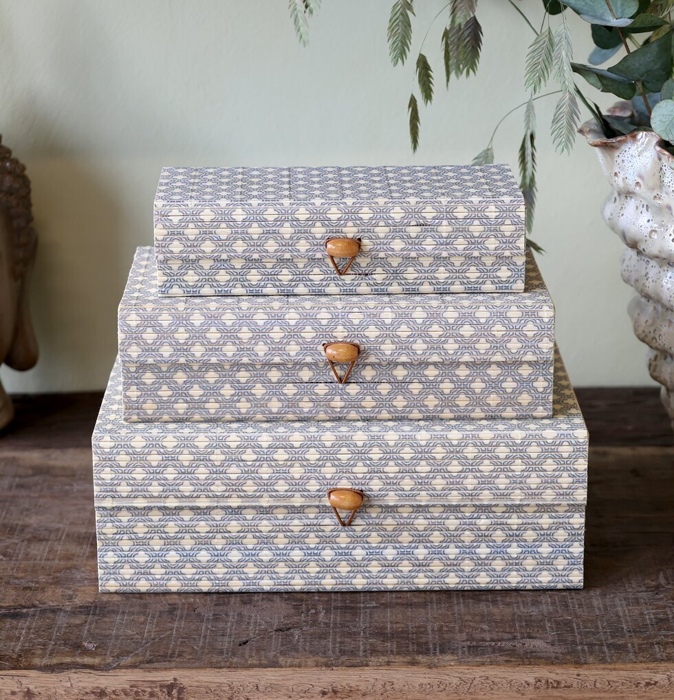 Amilly Förvaringsask Set/3 Opal Chic Antique Förvaringslådor och korgar Boxar Förvaringsboxar Porslinsboxar Trälådor Smyckesboxar i porslin