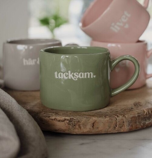 Mugg Tacksam - Majas Cottage Muggar/koppar i porslin, keramik, papper eller biologiskt material organiskt ekologiskt Termomuggar