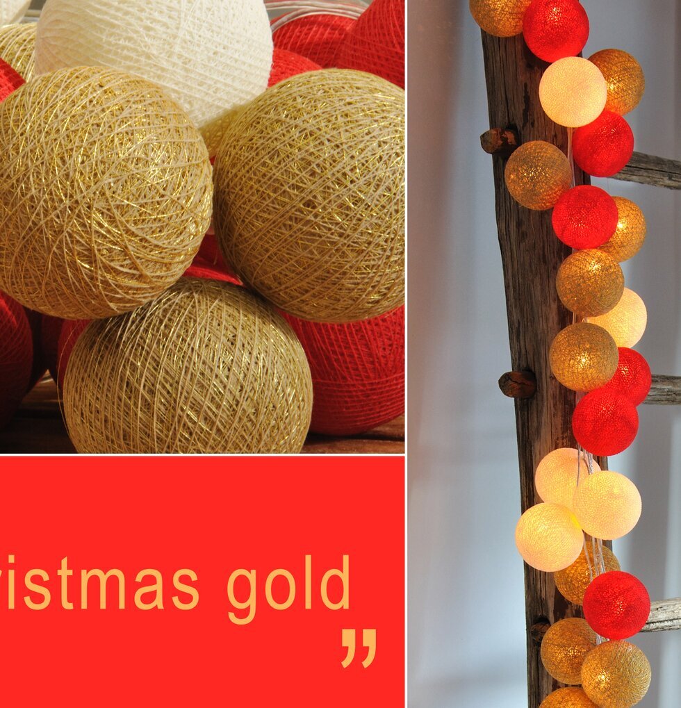 Ljusslinga Christmas Gold 35 från Happy Lights på trästege