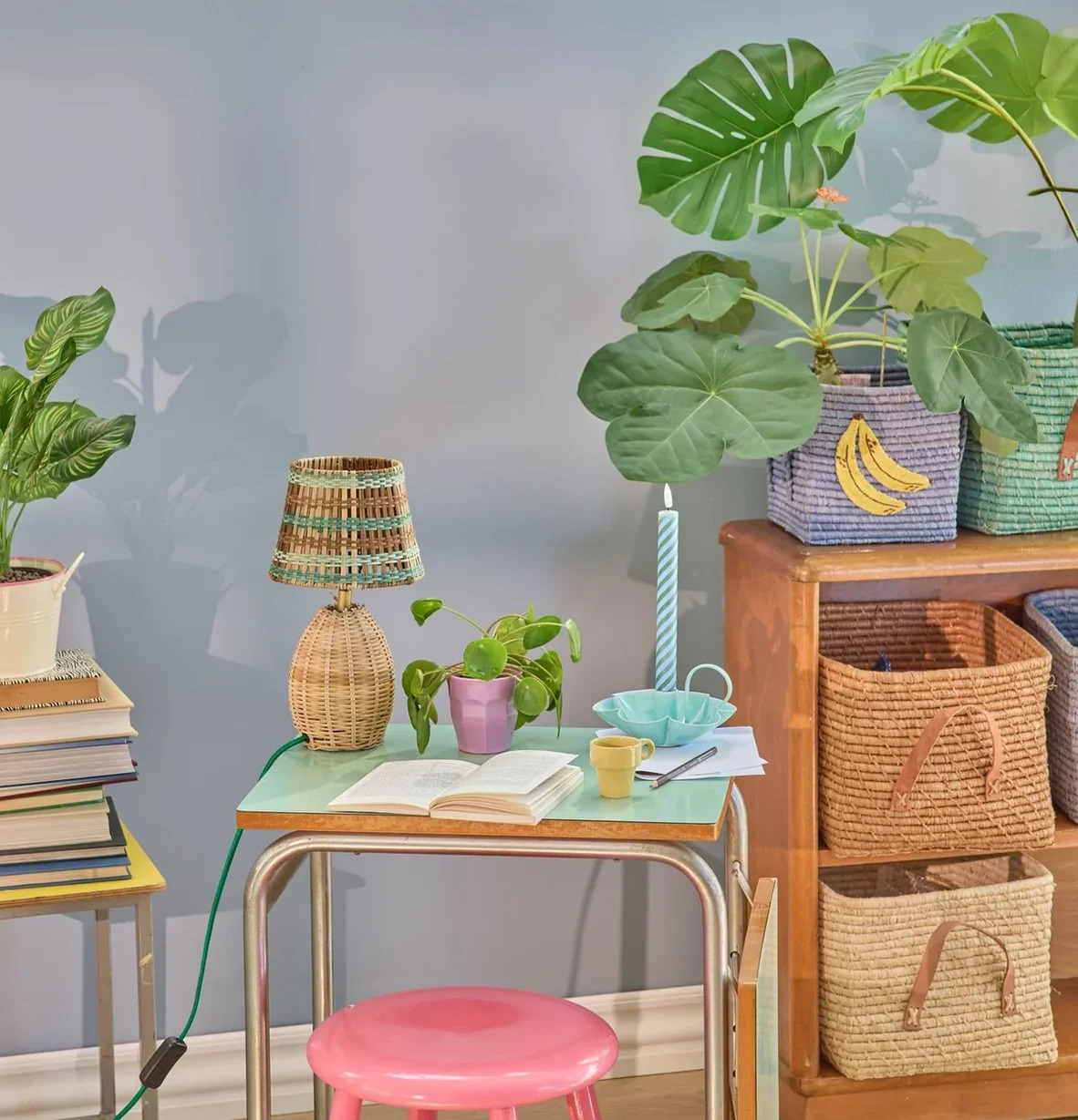 Bordslampa Rotting Brun/Blå Rice Lampor Taklampor Golvlampor Bordslampor LED-lampor Ledlampor Fönsterlampor Ljusslingor för dekoration