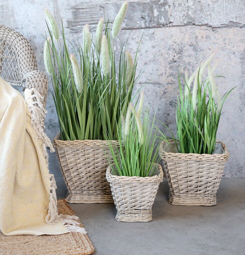 Flätade Krukor Set/3 Natur Chic Antique Örtkrukor Glaskrukor