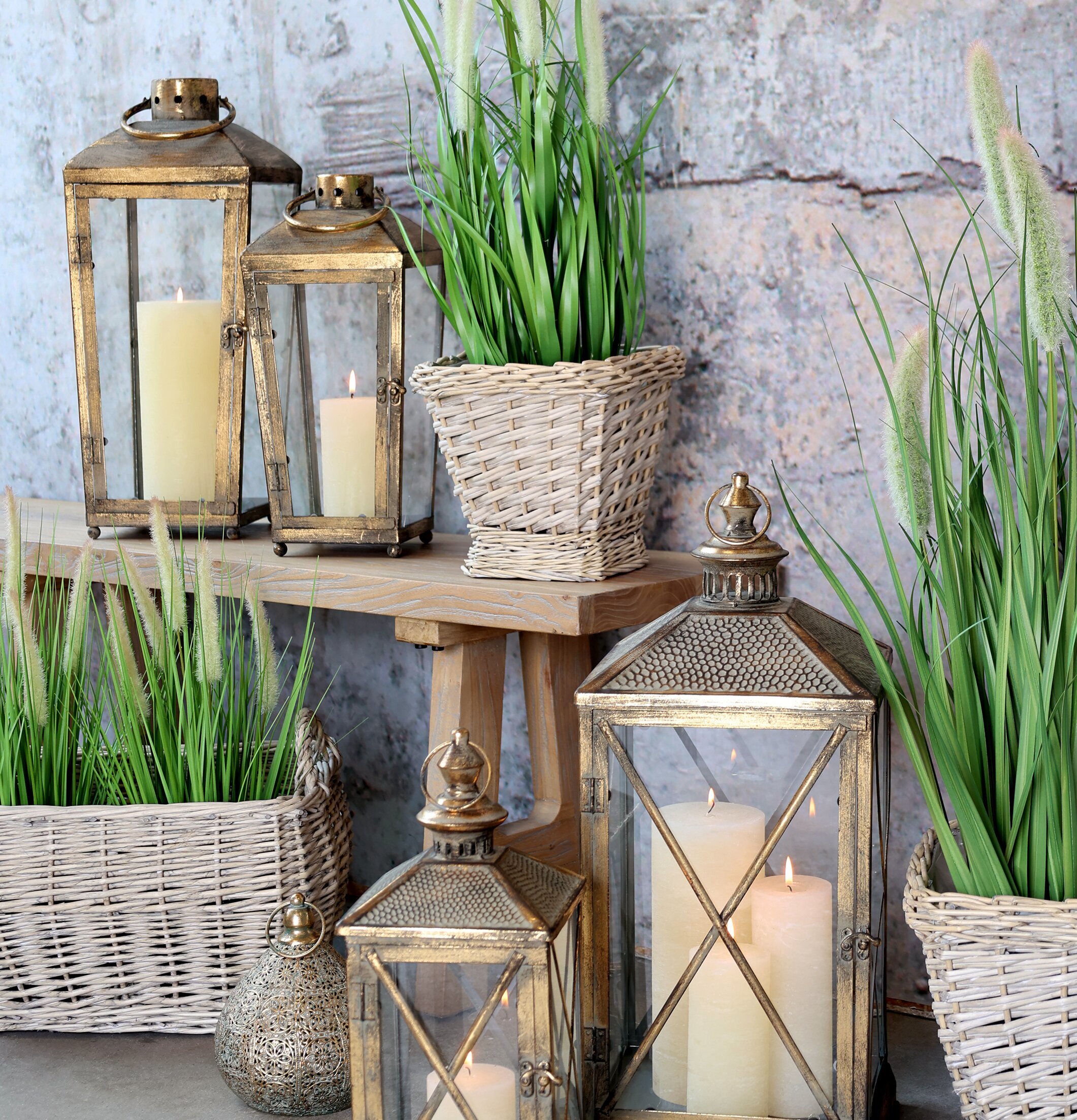 Flätade Krukor Set/3 Natur Chic Antique Örtkrukor Glaskrukor