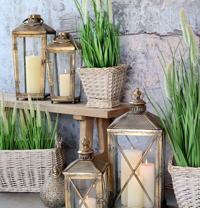 Flätade Krukor Set/3 Natur Chic Antique Örtkrukor Glaskrukor