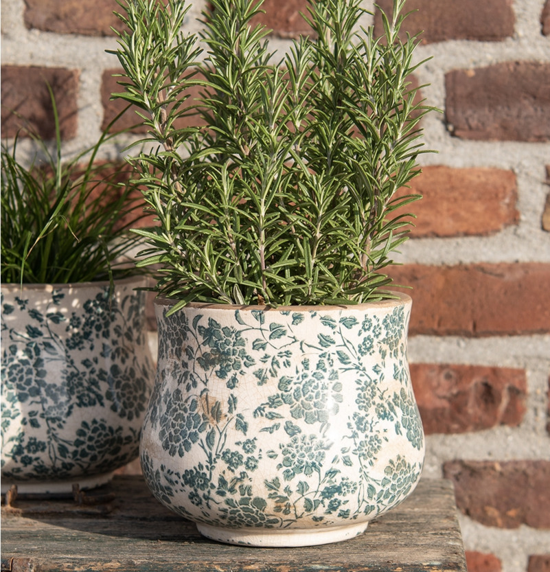 Kruka Blommor Beige/Grön Clayre & Eef Krukor Örtkrukor Glaskrukor