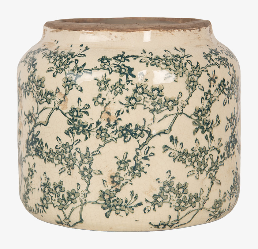 Kruka Blommor Creme/Grön Clayre & Eef Krukor Örtkrukor Glaskrukor