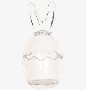 Foto: Transparent glasburk med kaninöronlock vit bakg