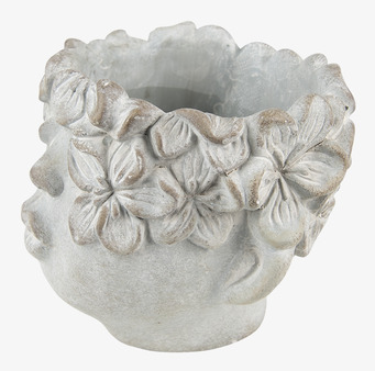 Foto: Dekorativ kruka med blomrelief, gråvit matt