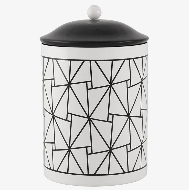 Bild av stilren plåtburk med geometriskt mönster
