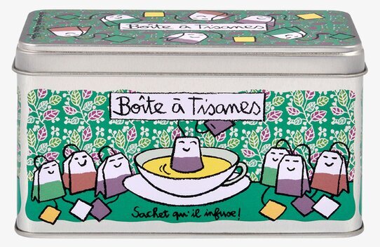 Plåtburk Tepåsar Grön från Derriére la porte med mönster