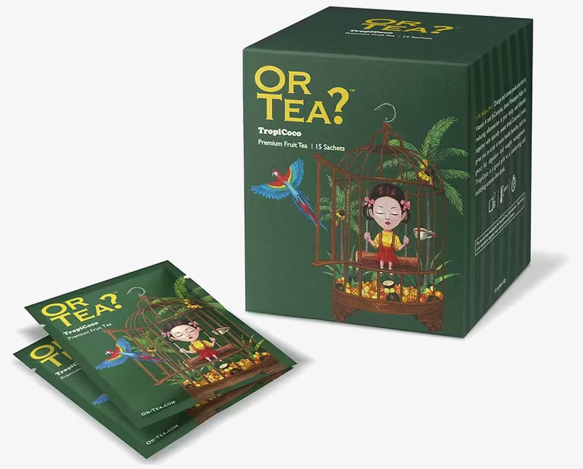 TropiCoco Box/15 från Or Tea med tropisk illustration