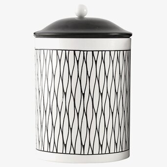 Bild av stilren plåtburk med grafiskt mönster och lock