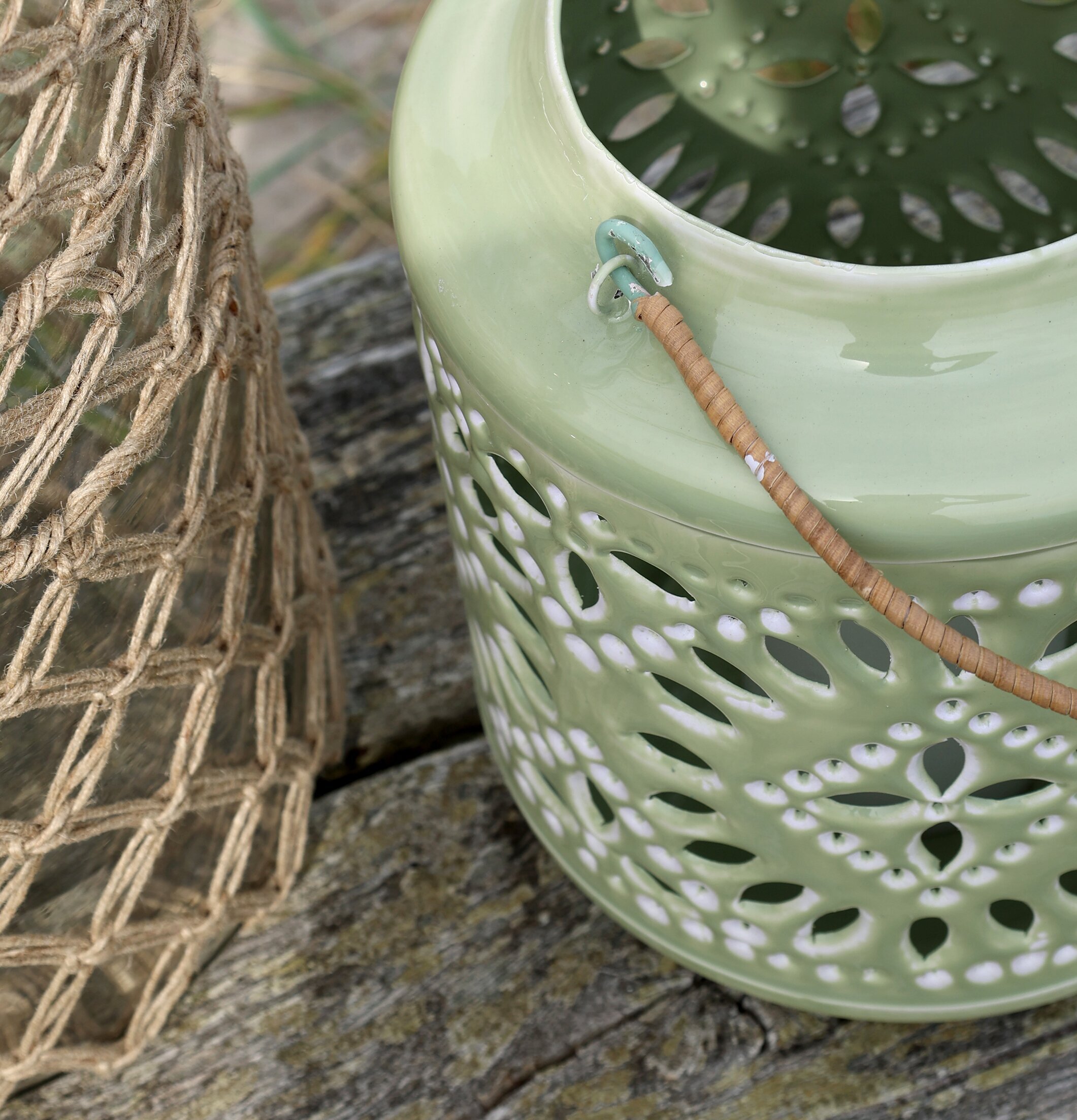 Ljuslykta Emalj Grön Chic Antique Lyktor Endless Light Ljuslyktor Övrig prydnad/dekoration för inredning utemiljö