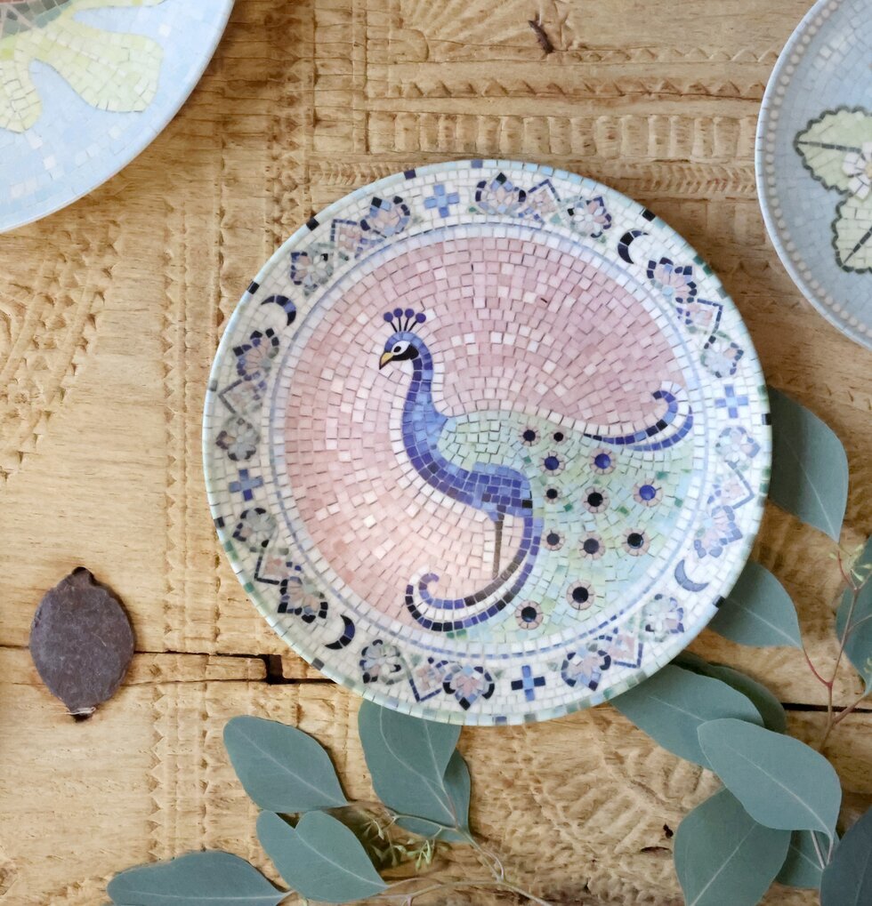 Tallrik Mosaik Påfågel Ø21cm Chic Antique Tallrikar Djupa tallrikar (ej skål) Desserttallrikar Assietter Barntallrikar Picknicktallrikar