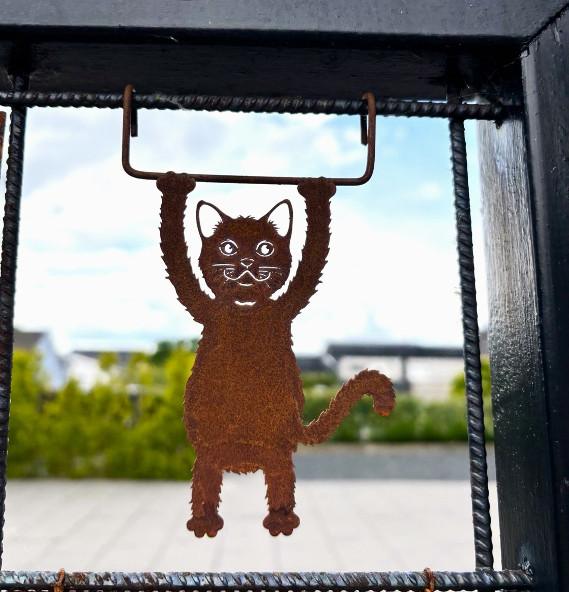 Figur Gungande Katt (armeringsnät) Rost Lind Decoration Utomhusskyltar Skyltar för utomhusbruk