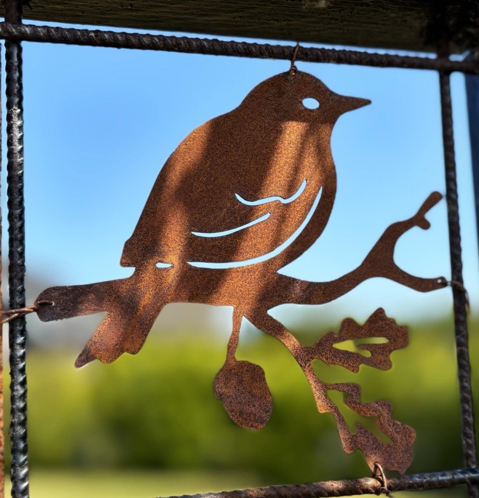Figur Fågel Eklöv (armeringsnät) Rost Lind Decoration Utomhusskyltar Skyltar för utomhusbruk