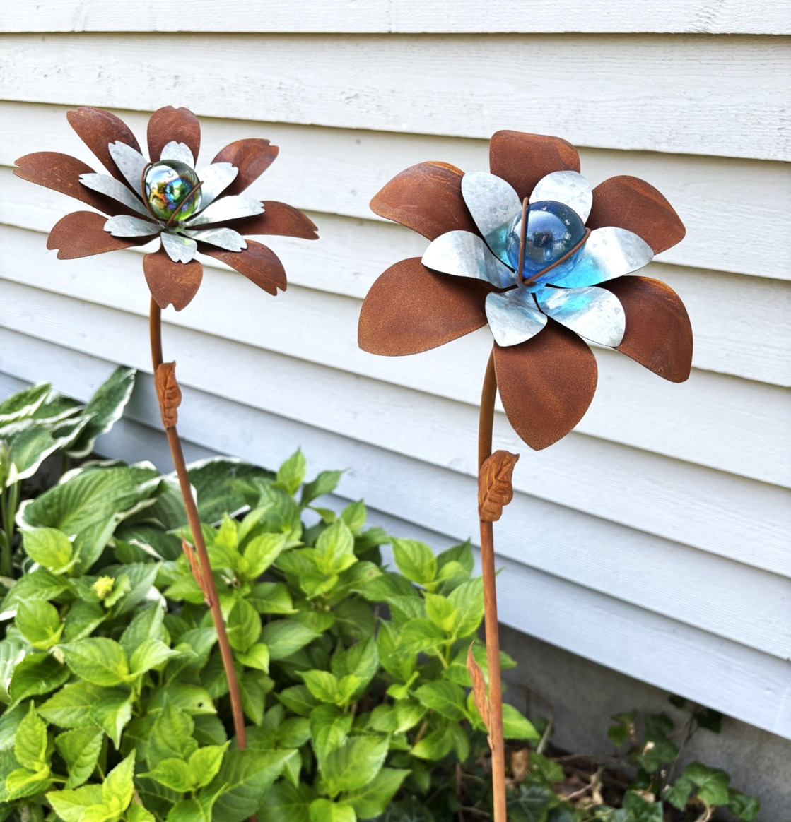 Blomma Rost/Zink Med Glaskula Lind Decoration