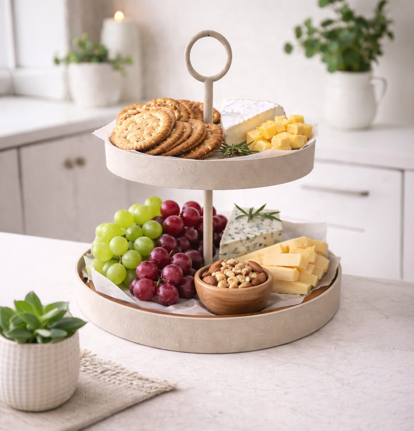 2-våningsfat Cream Miljögården Fat för ljus, lyktor, växter och krukor Tårt-/kakfat Tårtfat Kakfat