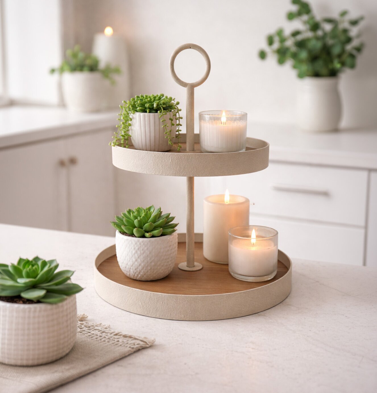 2-våningsfat Cream Miljögården Fat för ljus, lyktor, växter och krukor Tårt-/kakfat Tårtfat Kakfat