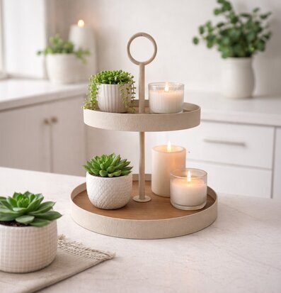 2-våningsfat Cream Miljögården Fat för ljus, lyktor, växter och krukor Tårt-/kakfat Tårtfat Kakfat