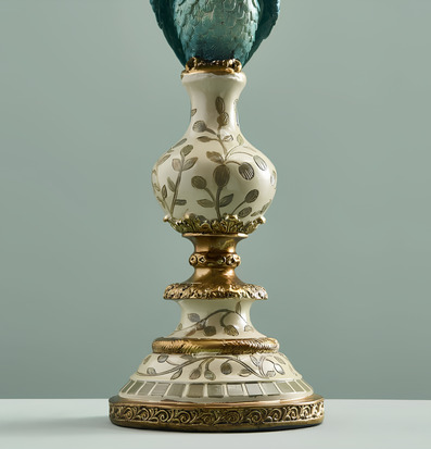 Foto på dekorativ ljusstake i keramik med gulddetalj