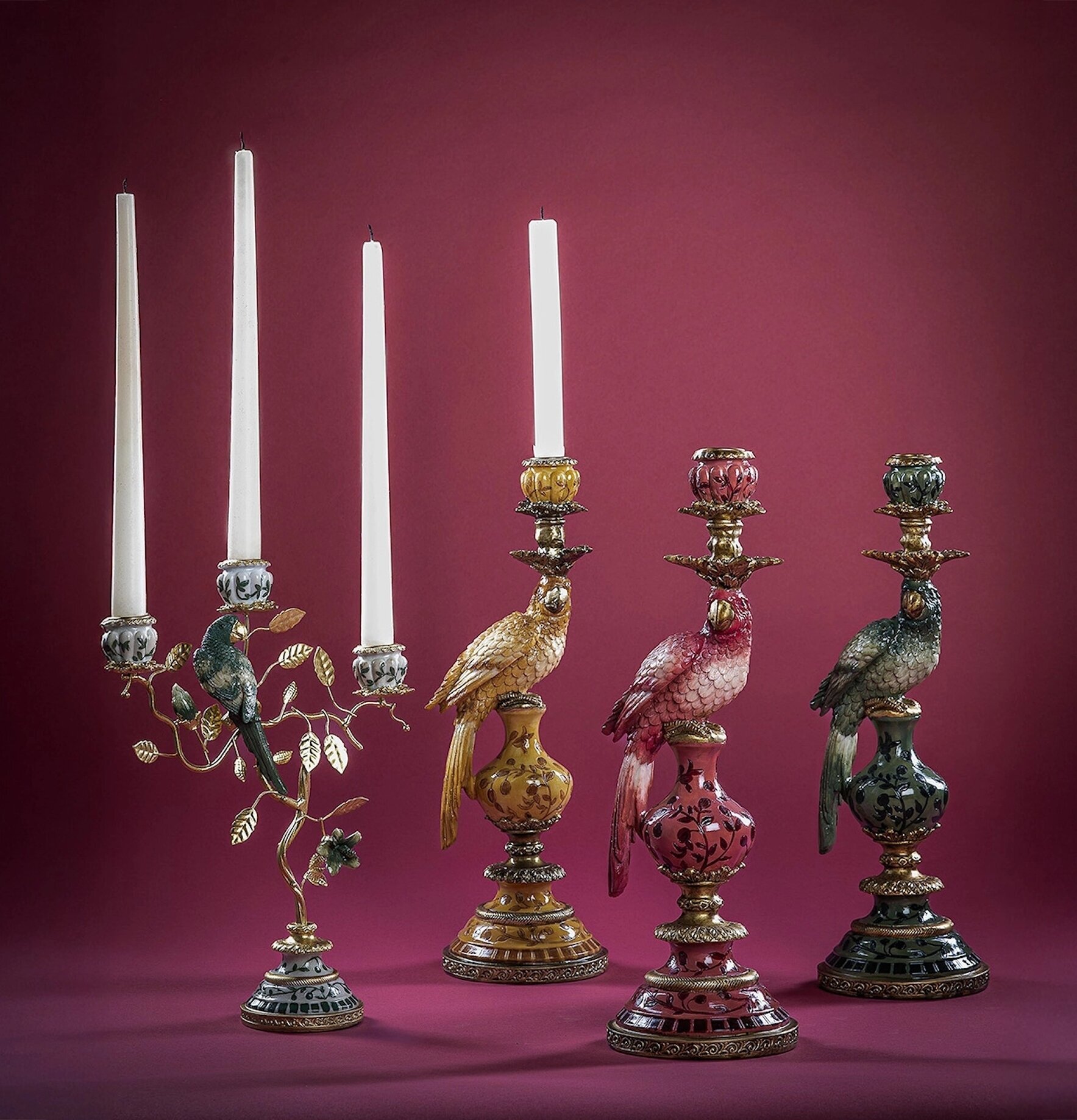 Ljusstake Papegoja Grön Saffran Plommonrosa A Lot Decoration Ljusstakar Adventsstakar Ljushållare Ljushyllor