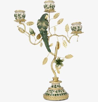 Foto: Ljusstake med fågel, blad och tre ljuskoppar