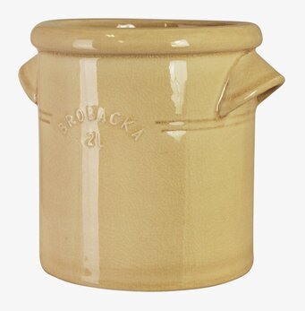 Foto på gult keramiskt krus 2L med pip och glansig glasyr