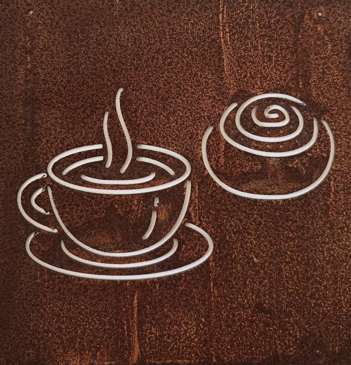 Skylt Fika (armeringsnät) Rost Lind Decoration Utomhusskyltar Skyltar för utomhusbruk